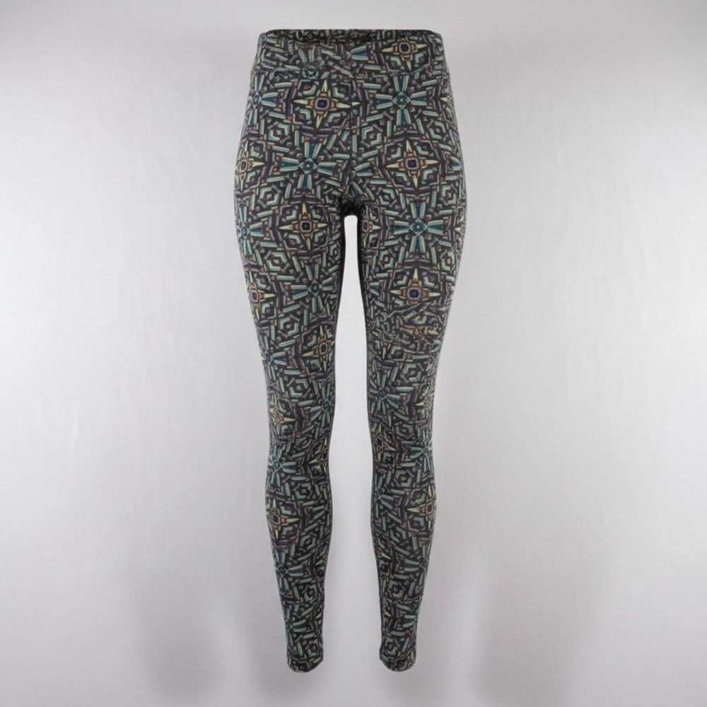 LuLaRoe Geometric Kaleidoscope Print Leggings One Size OS Blue Red Yellow Mosaic